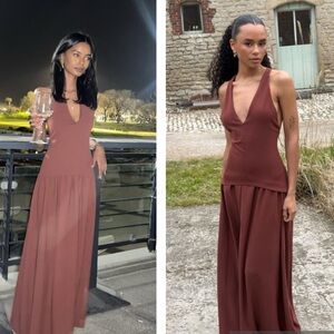 Zara NWT contrast midi dress brown 1165/211